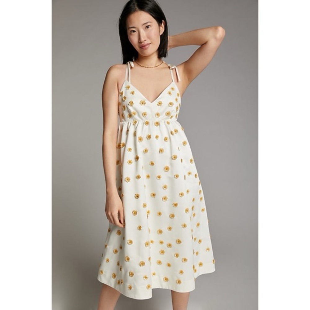NWT Anthropologie Dhruv Kapoor Floral Embroidered ivory  Dress size 16